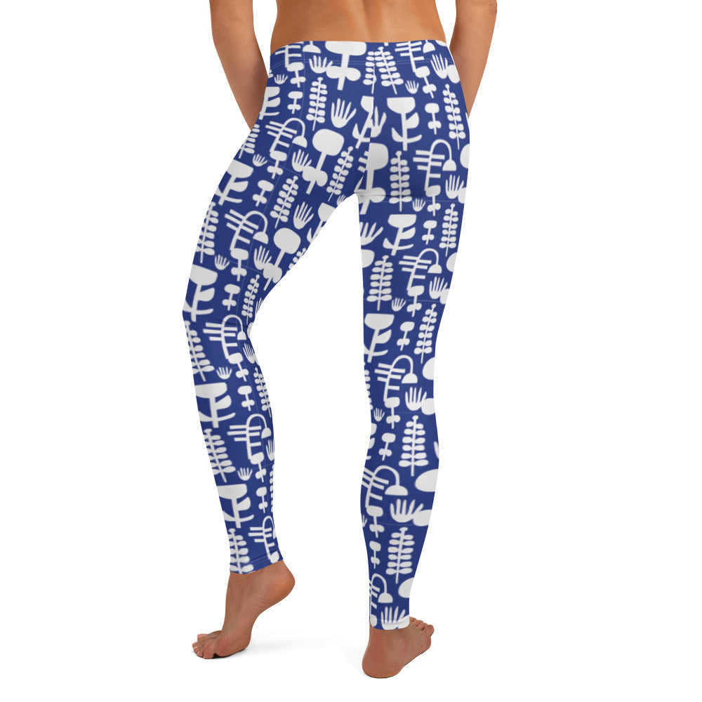 Linnea Scandinavian Blue and White Pattern Leggings