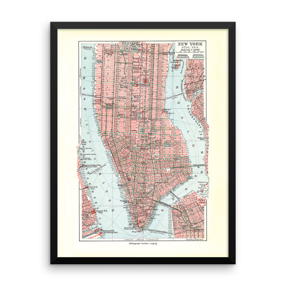 Vintage New York City Map Framed poster