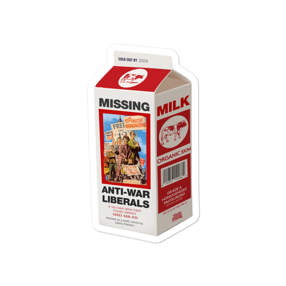 Missing Anti-War Liberals Milk Carton Sticker
