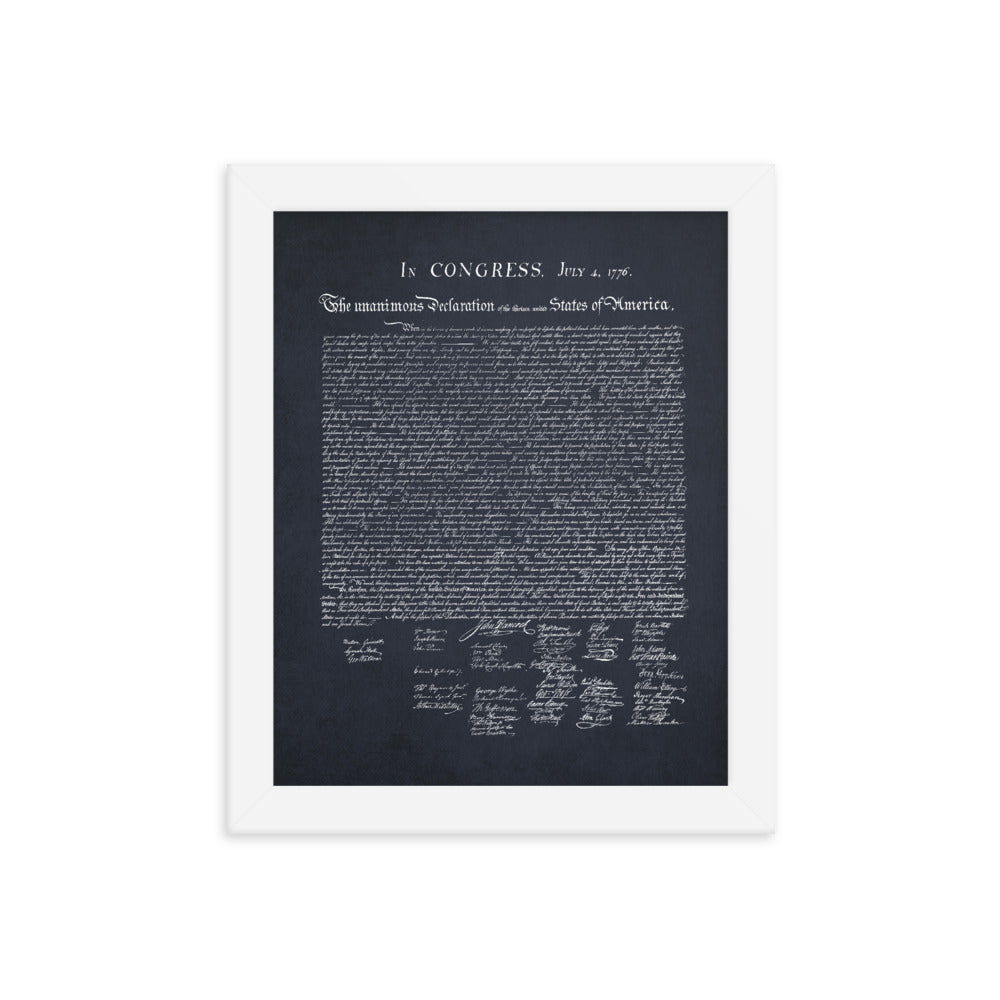 Declaration of Independence in Navy Blue White Framed Print