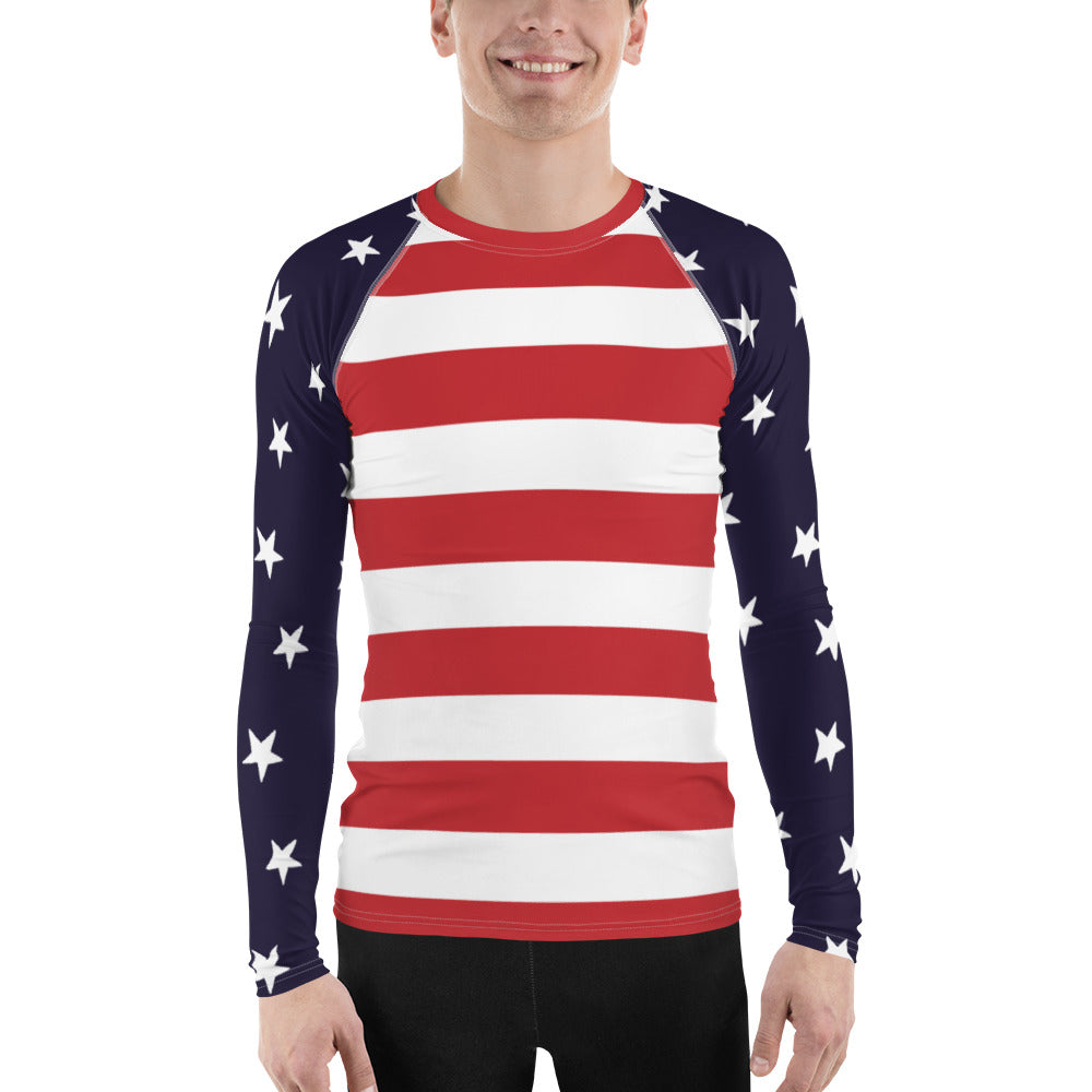 Stars and Bars Men's Rash Guard Swim Shirt
