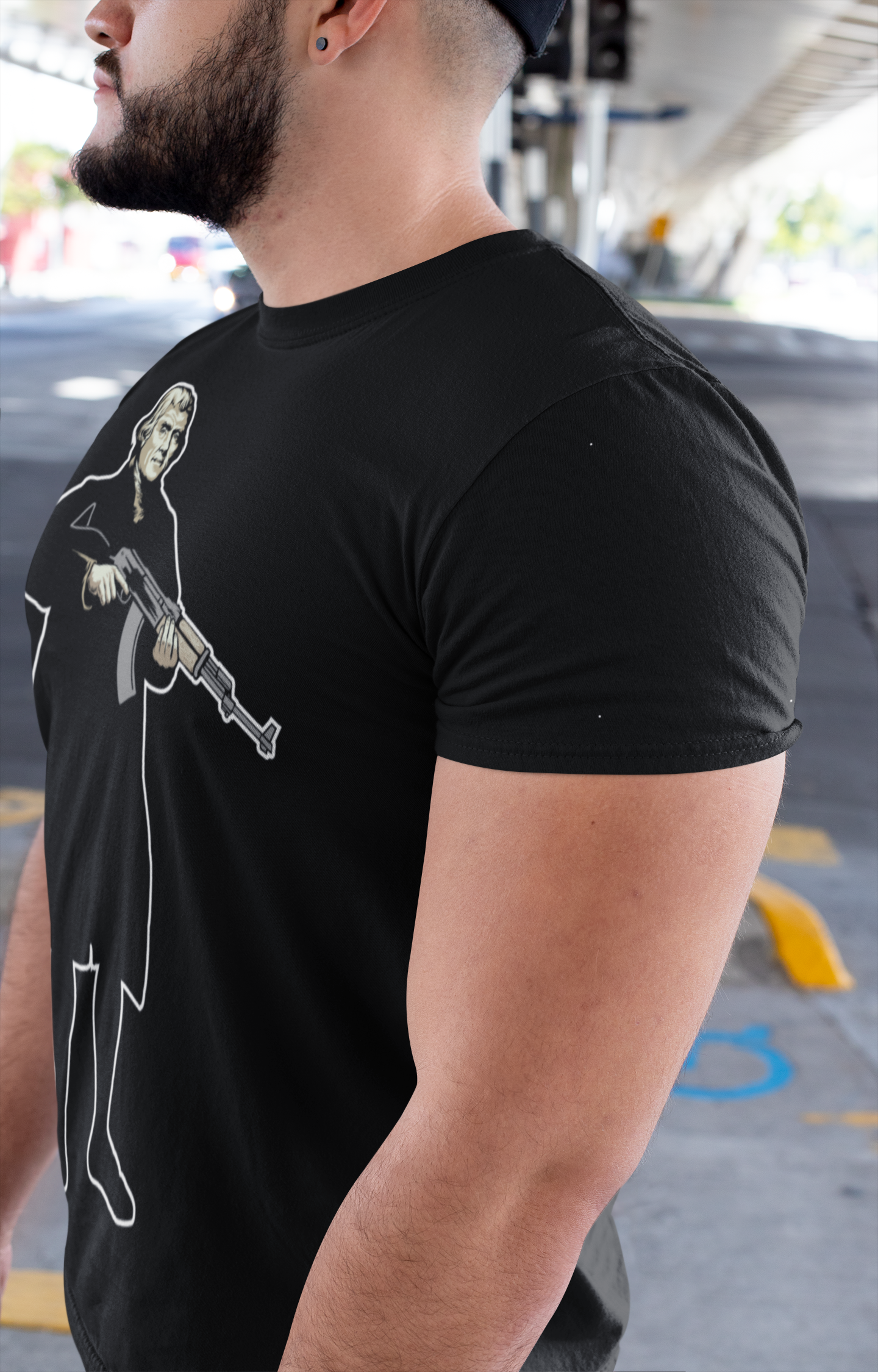 Jefferson with an AK Graphic T-Shirt