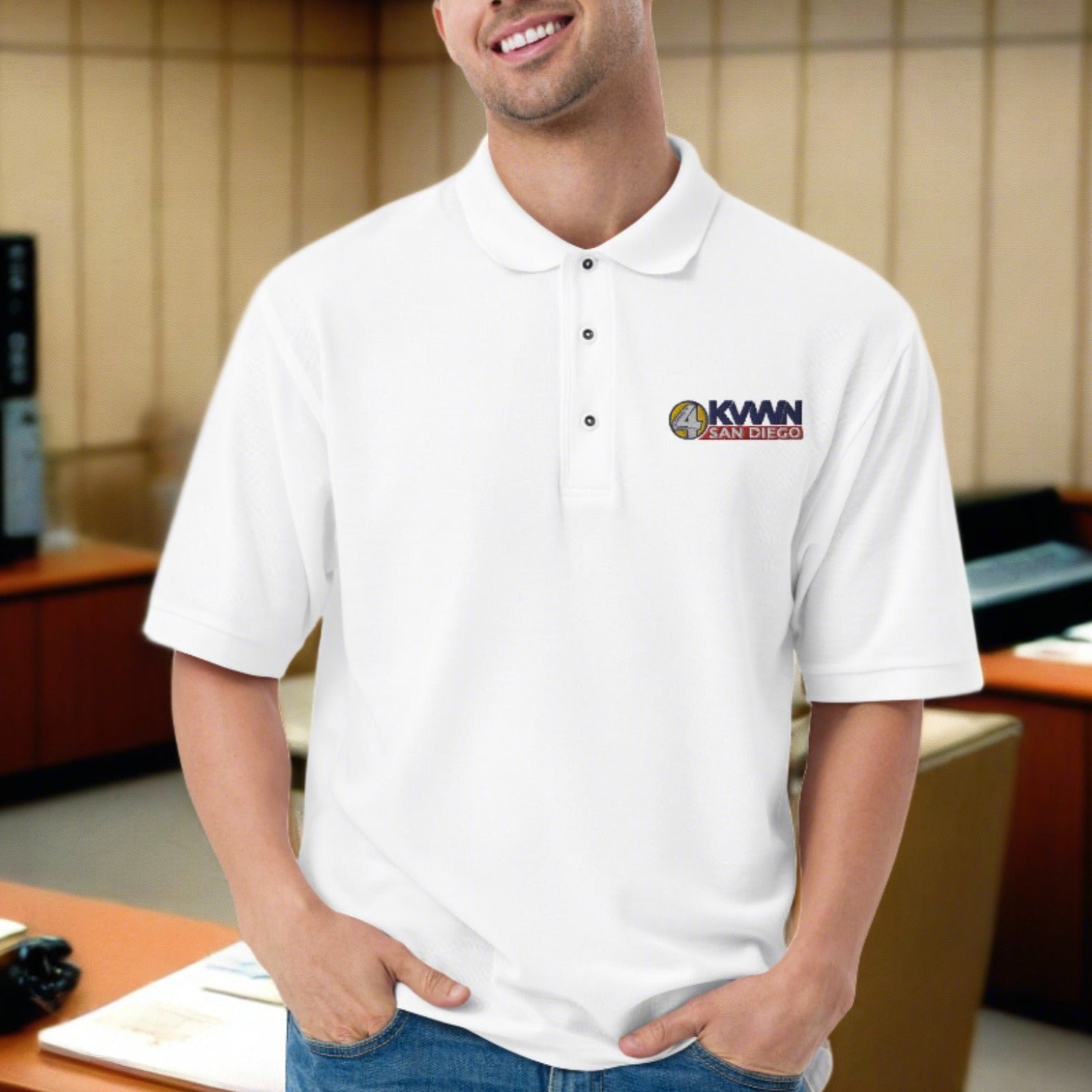 KVWN Channel 4 Anchorman Embroidered Men's Polo