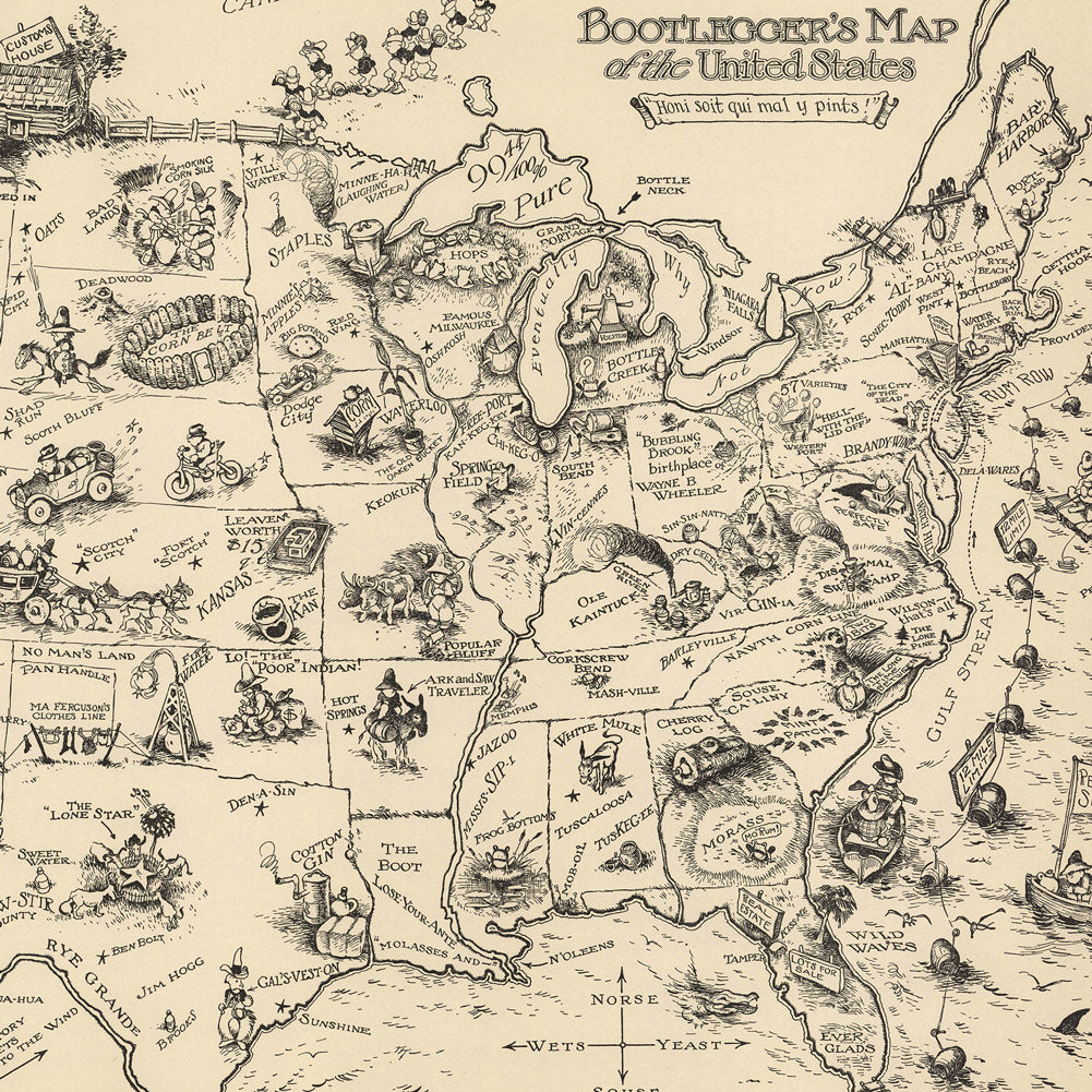 Bootlegger's Map of the United States 1928 Matted Framed Print