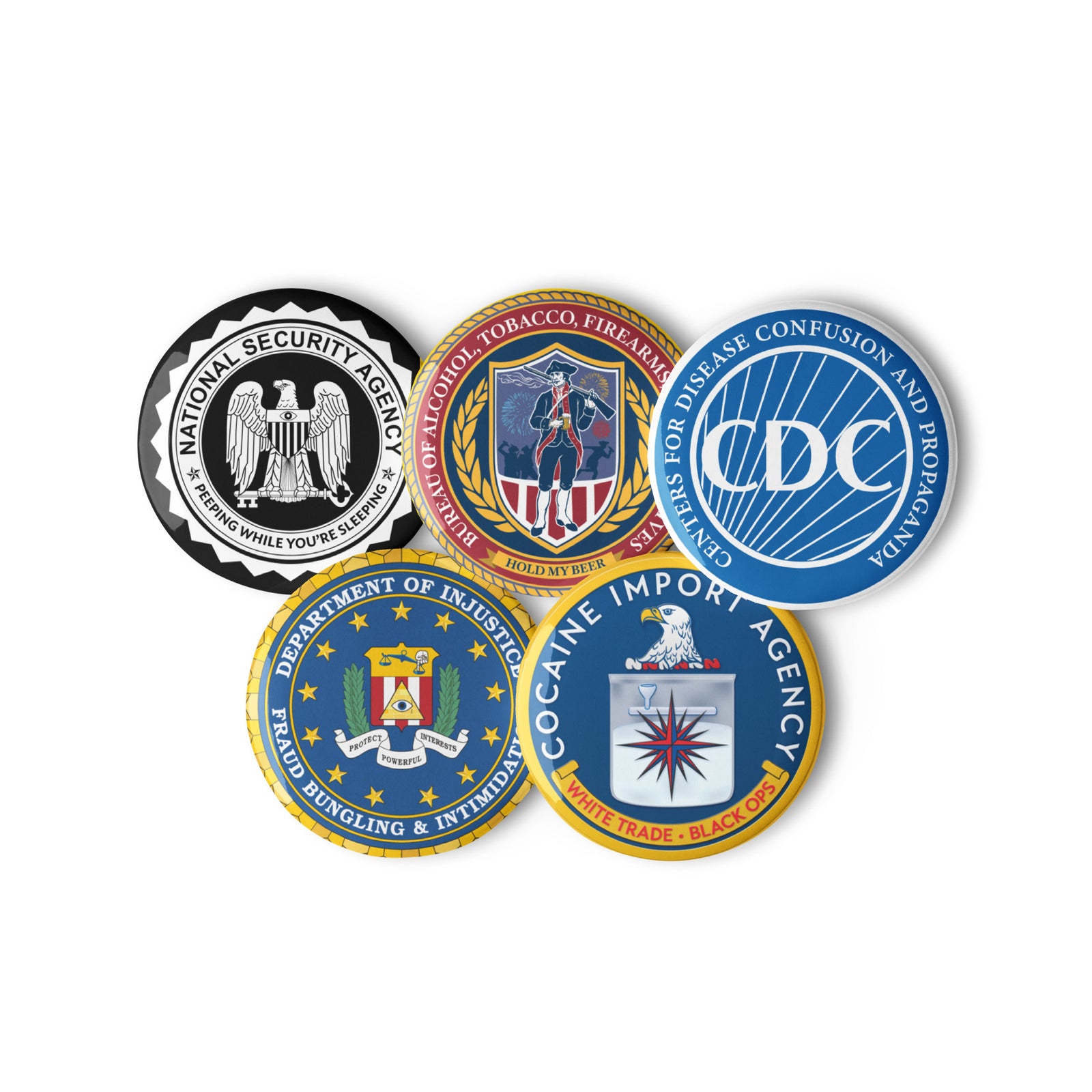 Government Agency Parody Pinback Button Set 1
