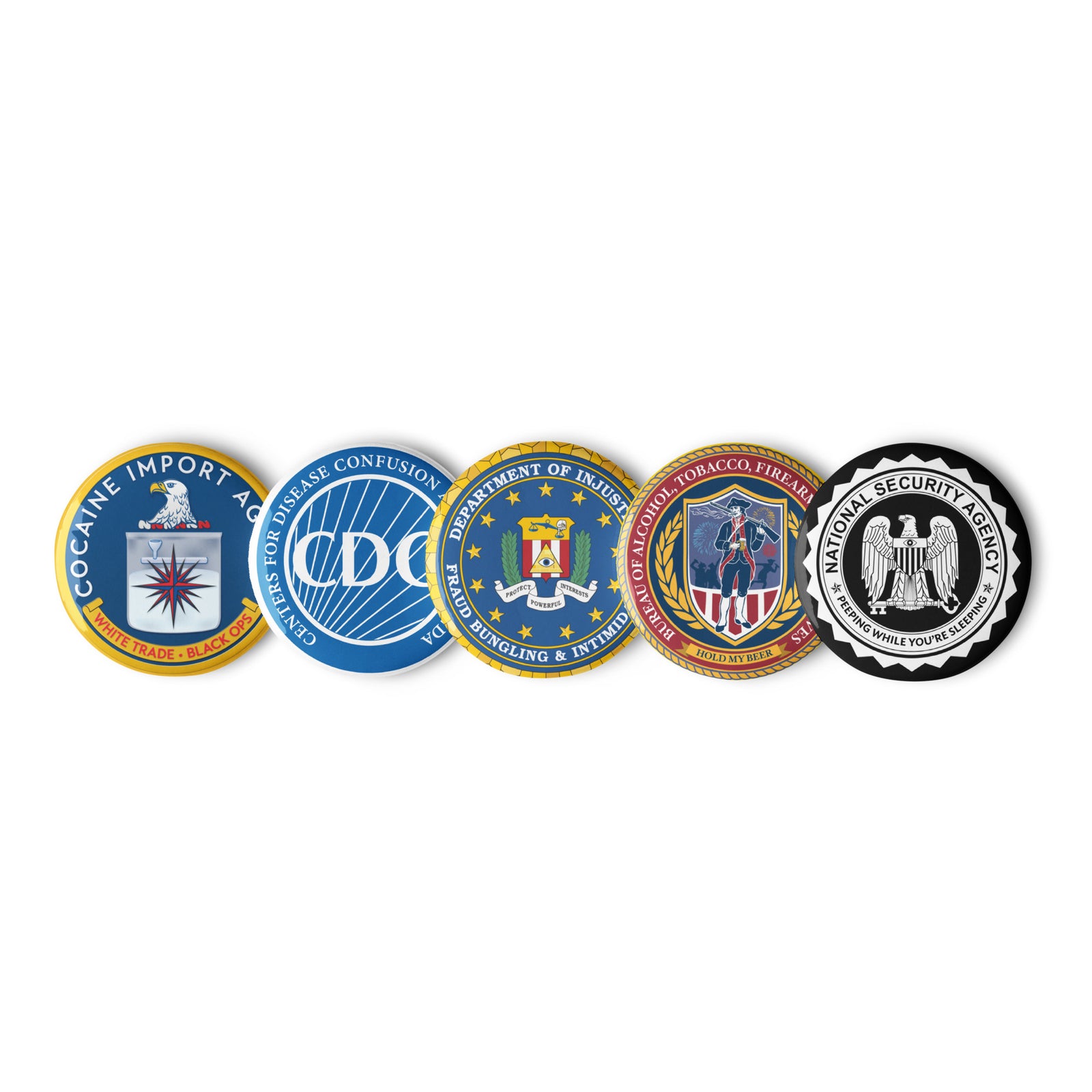 Government Agency Parody Pinback Button Set 1