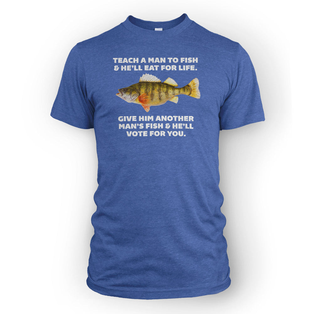 Teach A Man To Fish Heather Blue T-shirt by LibertyManiacs.com