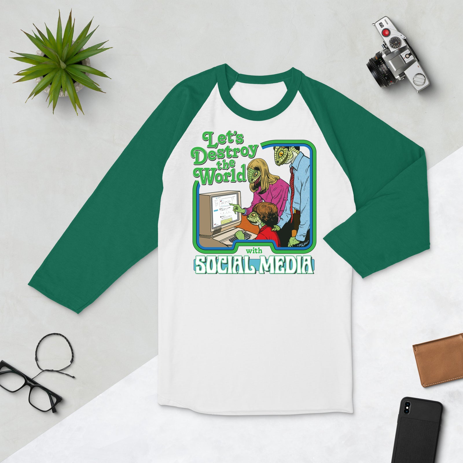 Let's Destroy the World with Social Media 3/4 Sleeve Raglan Shirt