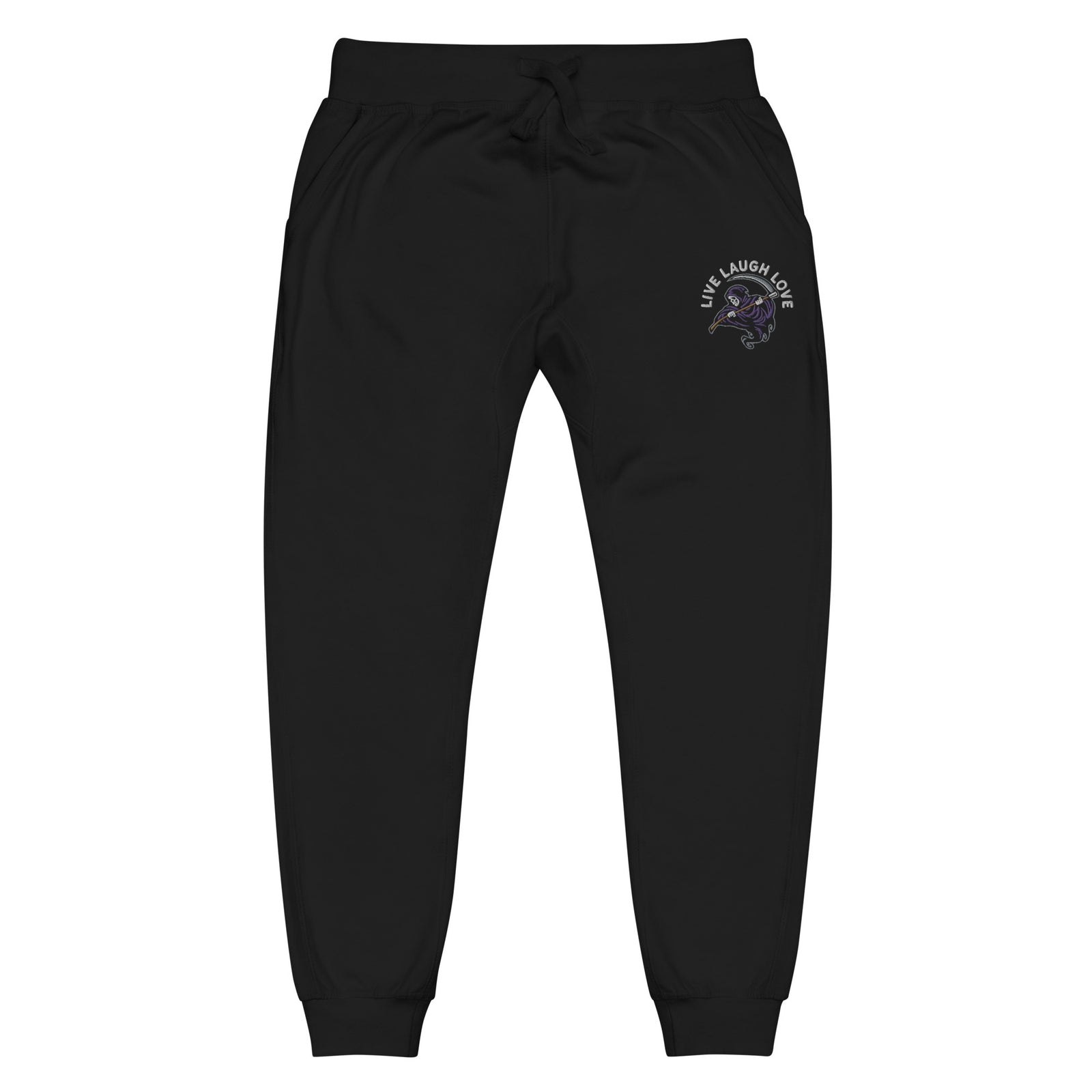 Live Laugh Love Embroidered Grim Reaper Fleece Sweatpants