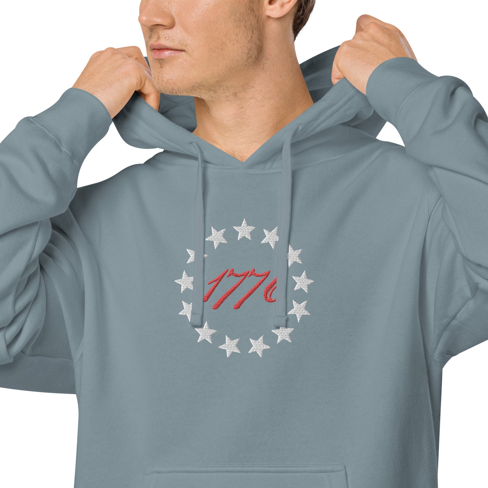 1776 Betsy Ross 13 Stars Embroidered Unisex pigment-dyed hoodie