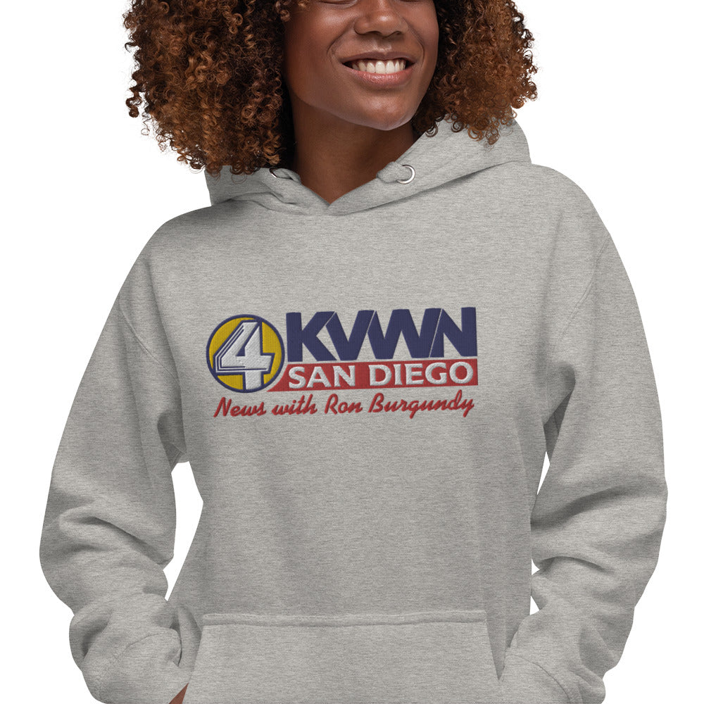 KVWN News with Ron Burgundy Embroidered Hoodie