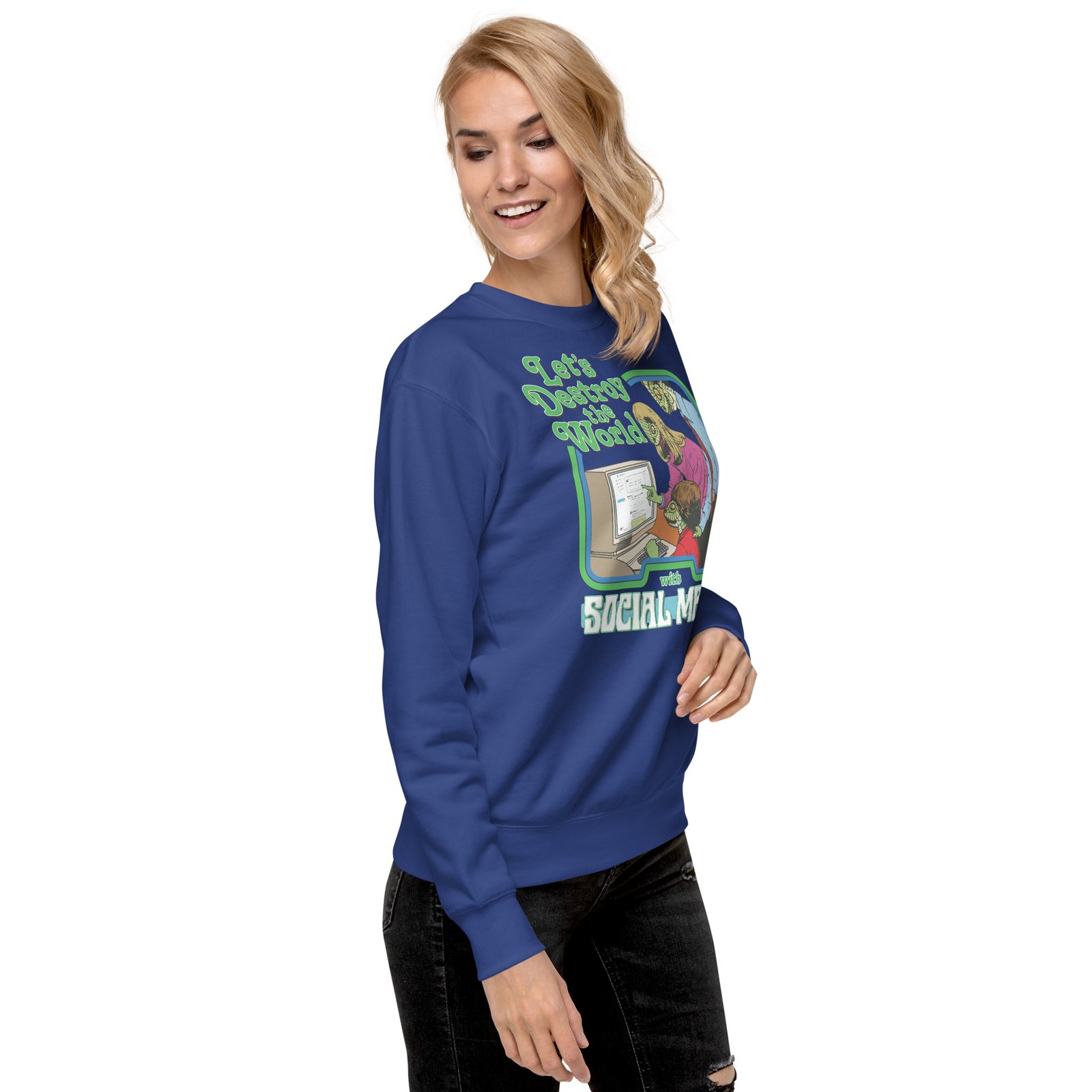 Let's Destroy the World with Social Media Lizard People Crewneck Sweatshirt