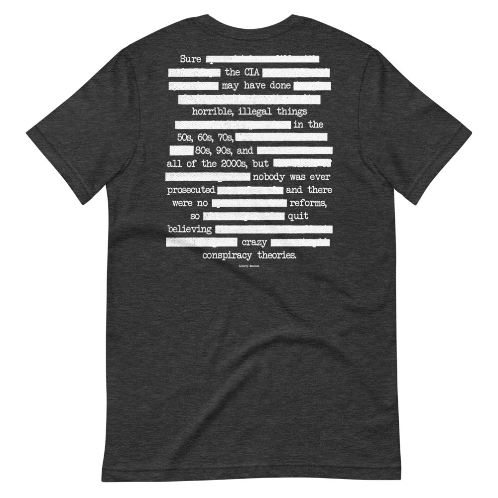 I Need New Conspiracy Theories Redacted CIA Short-Sleeve Unisex Graphic T-Shirt