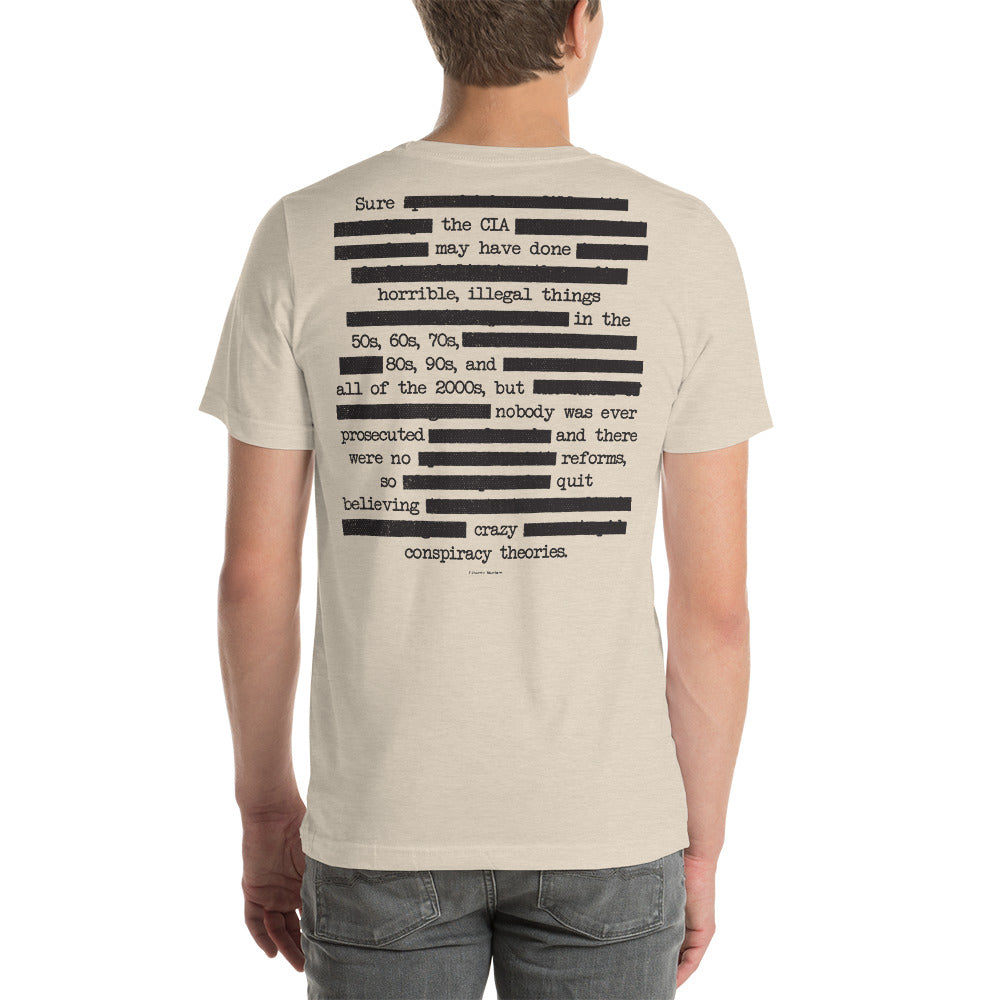 I Need New Conspiracy Theories Redacted CIA Short-Sleeve Unisex Graphic T-Shirt