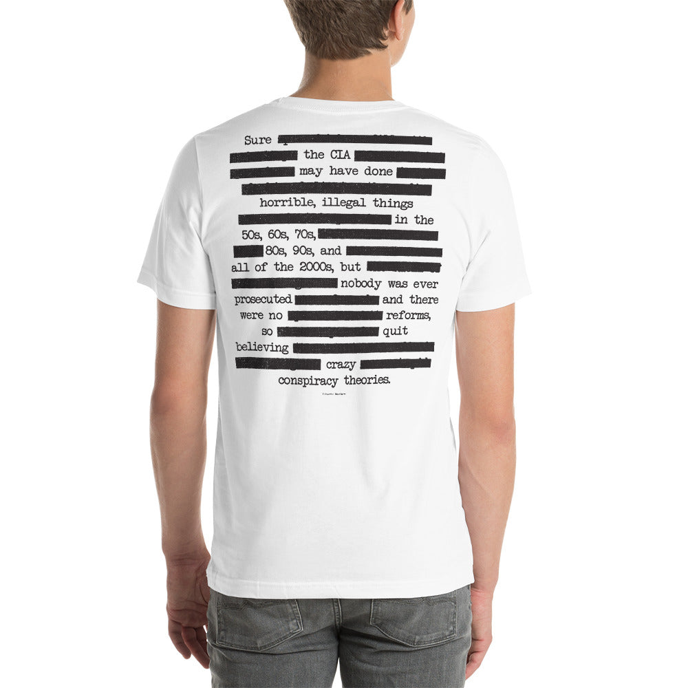 I Need New Conspiracy Theories Redacted CIA Short-Sleeve Unisex Graphic T-Shirt