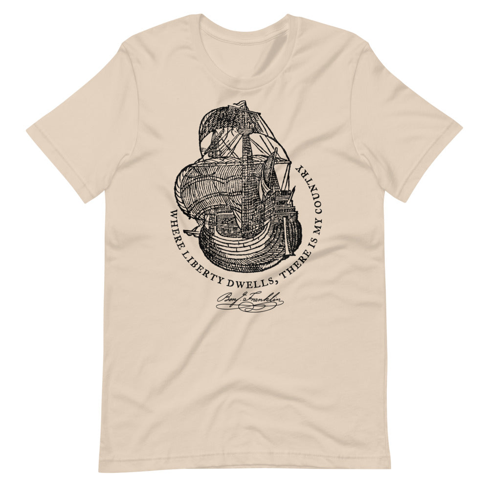 Ben Franklin Where Liberty Dwells Quotation Graphic T-Shirt