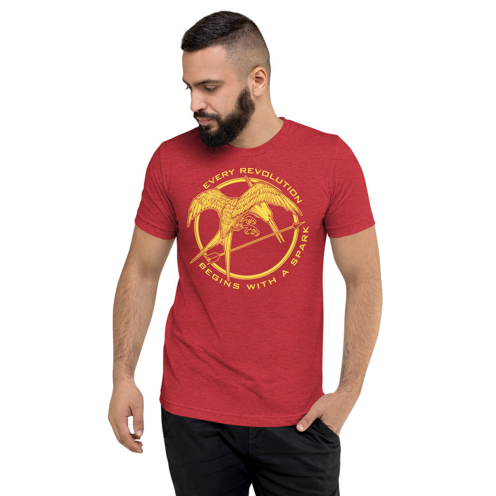 Mockingjay Revolution Begins With A Spark Tri-Blend T-Shirt
