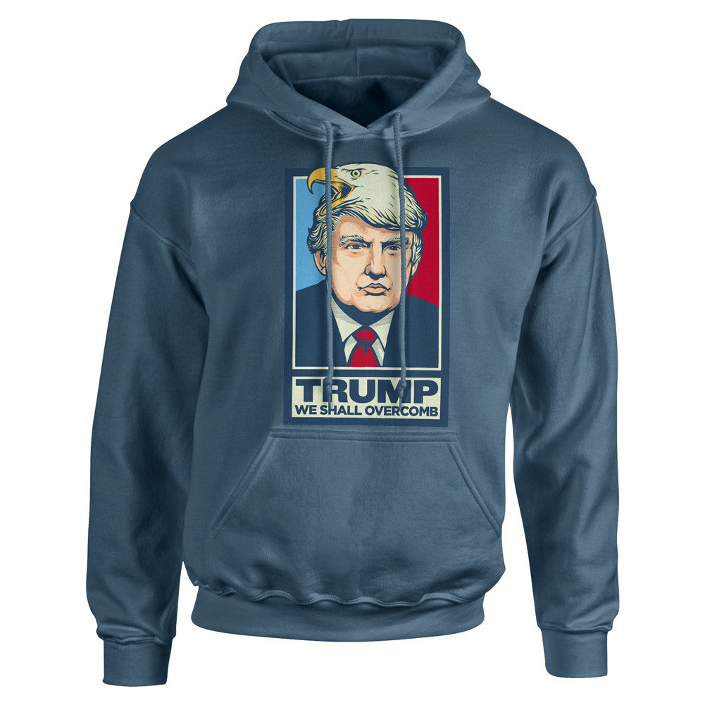 Donald Trump We Shall Overcomb Hoodie Sweatshirt by Liberty Maniacs in Steel Blue