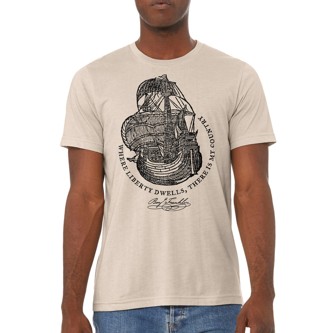 Ben Franklin Where Liberty Dwells Quotation Graphic T-Shirt