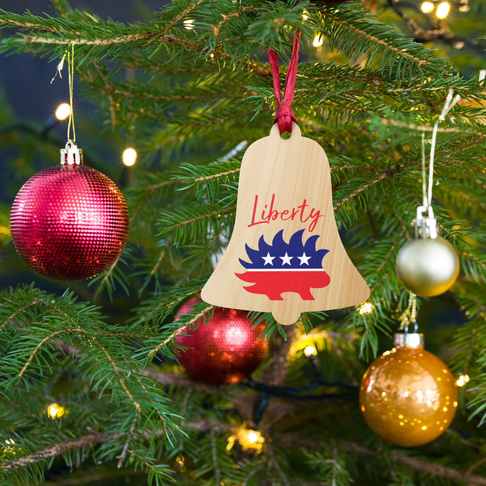 Liberty Bell Porcupine Wooden Ornaments