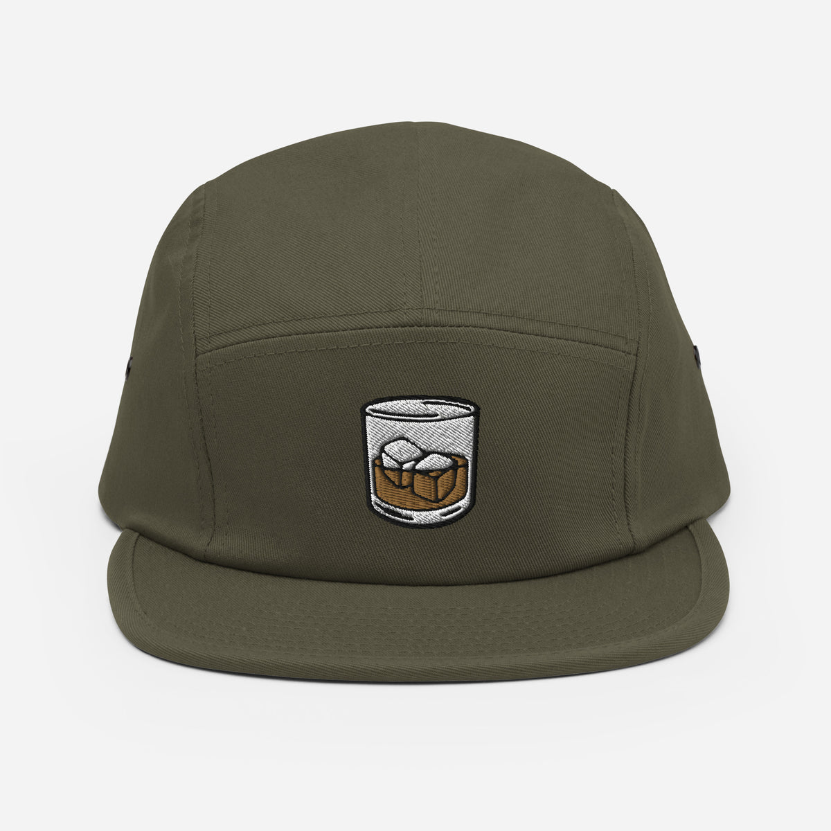 Low Ball five panel camper cap product image with embroidered understated humor design