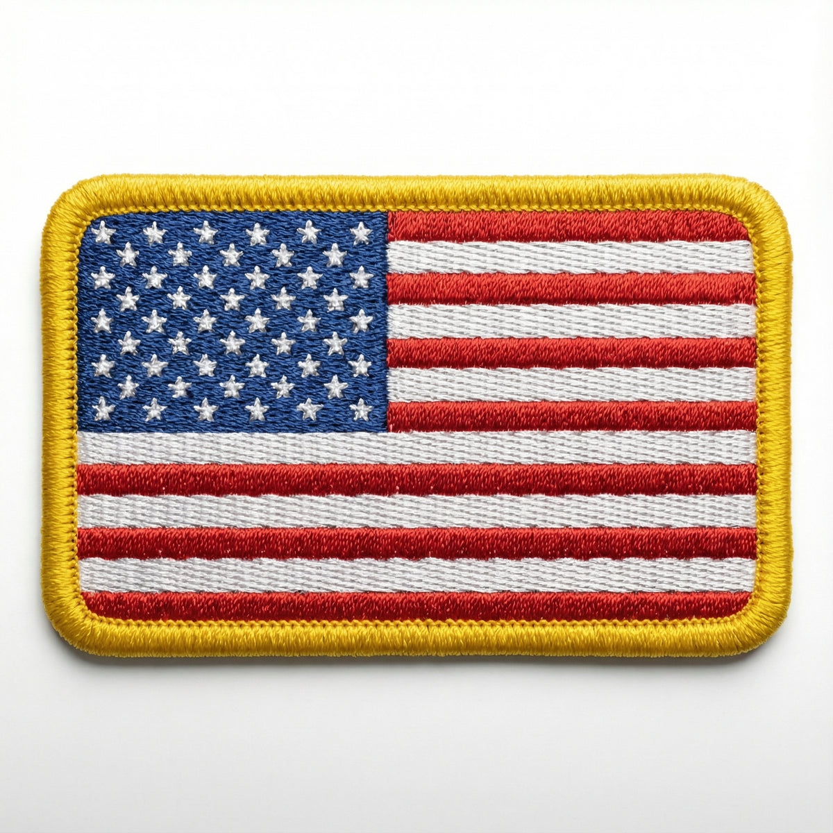 American flag patch with yellow border on a white background