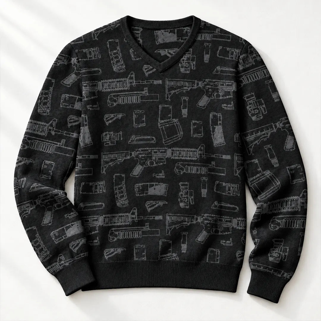 Rifle Attachments V Neck Sweater