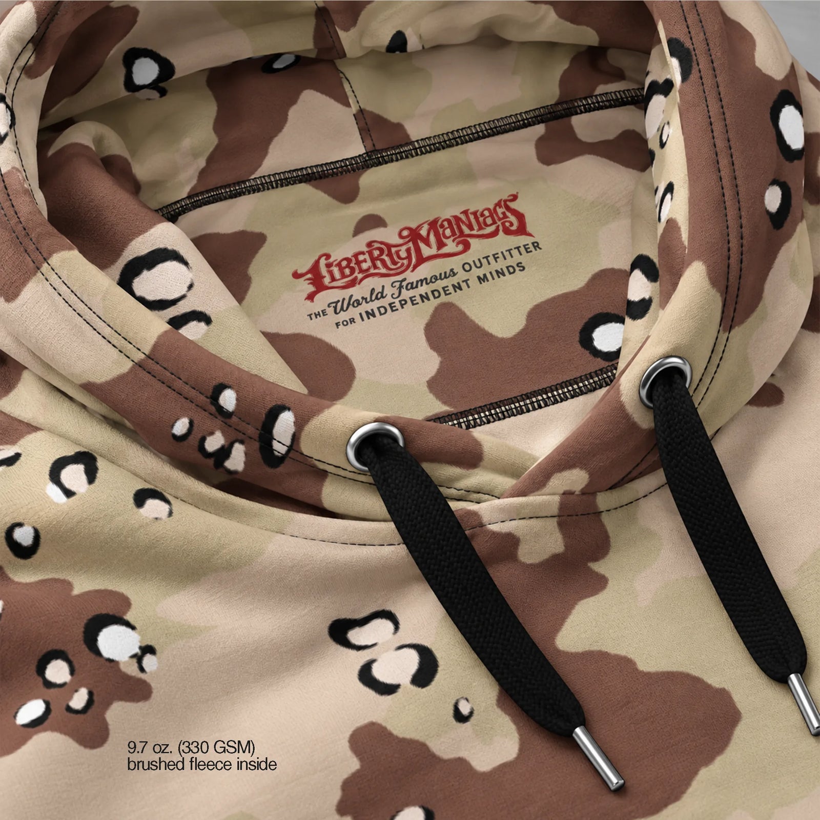 Six-color desert camo hoodie front view in the experimental 1972 U.S. desert camouflage pattern