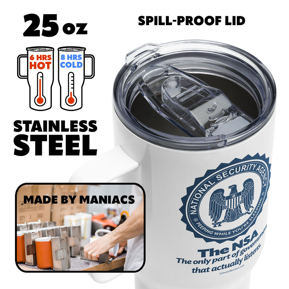 The NSA Stainless Steel Travel Mug with a Handle - Liberty Maniacs