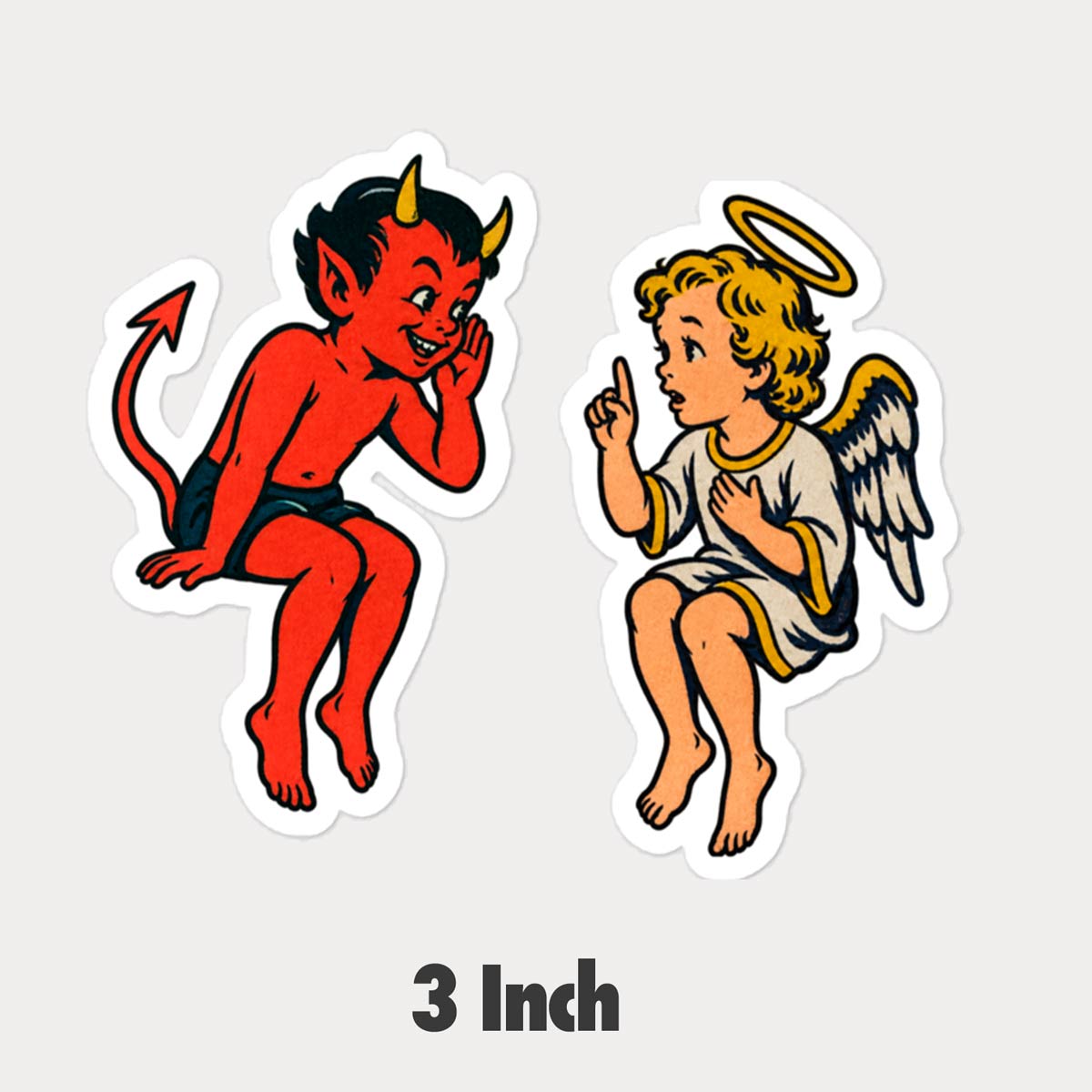 Little angel and little devil two-piece vinyl sticker set in 3-inch size