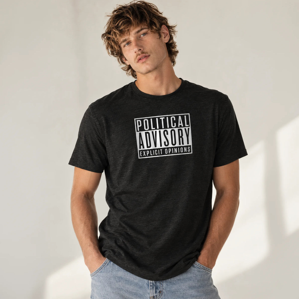 Political Advisory Explicit Opinions black tri-blend T-shirt