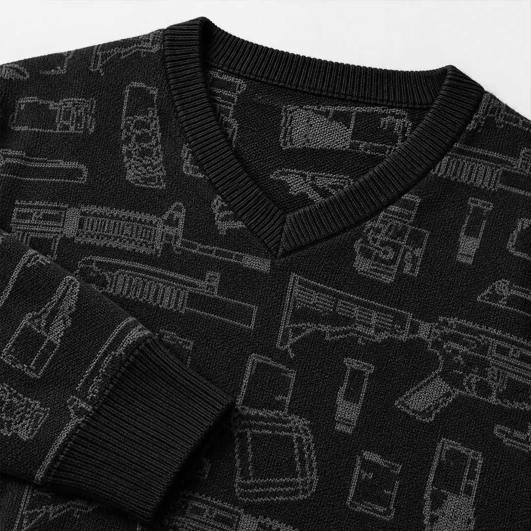 Rifle Attachments V Neck Sweater