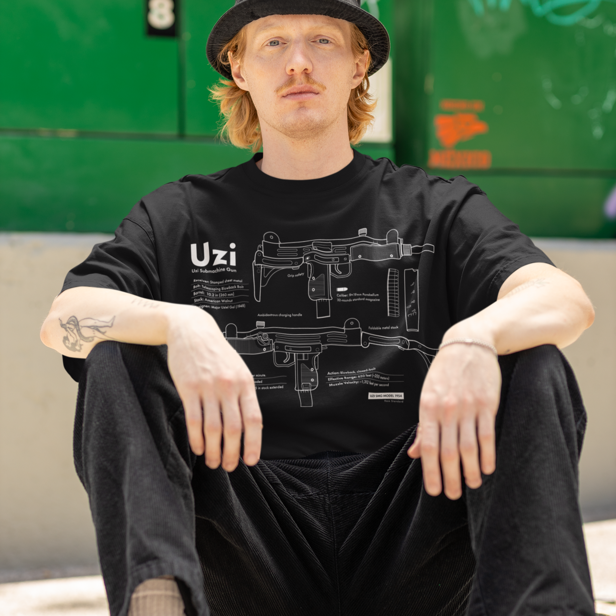 Uzi Schematics Garment-dyed Heavyweight T-shirt by Liberty Maniacs