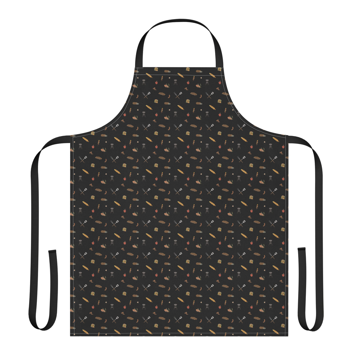 Black apron with small BBQ pattern on a white background