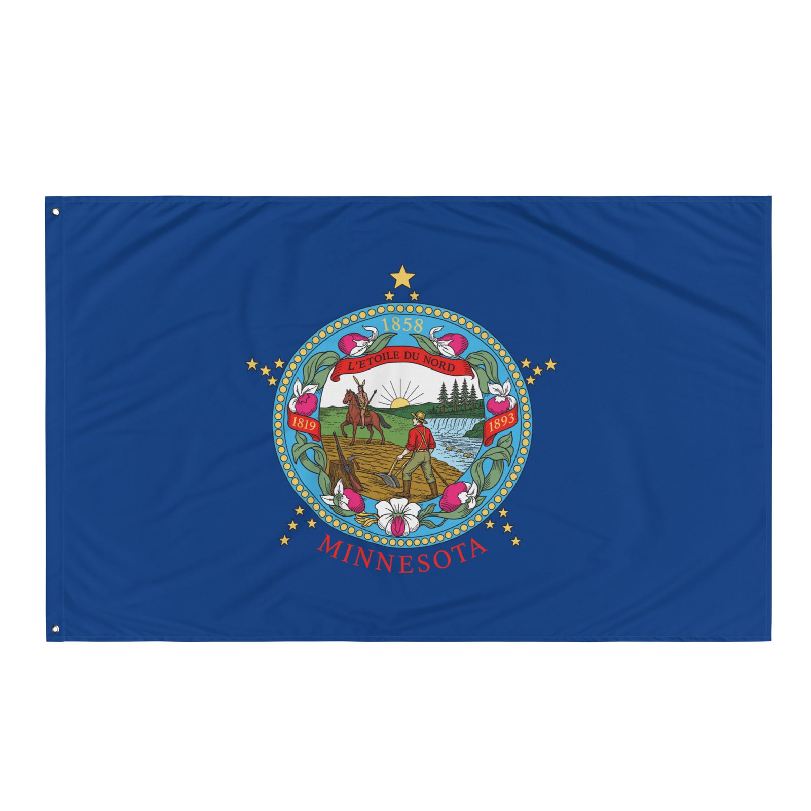 Flag of Minnesota with the state seal on a blue background