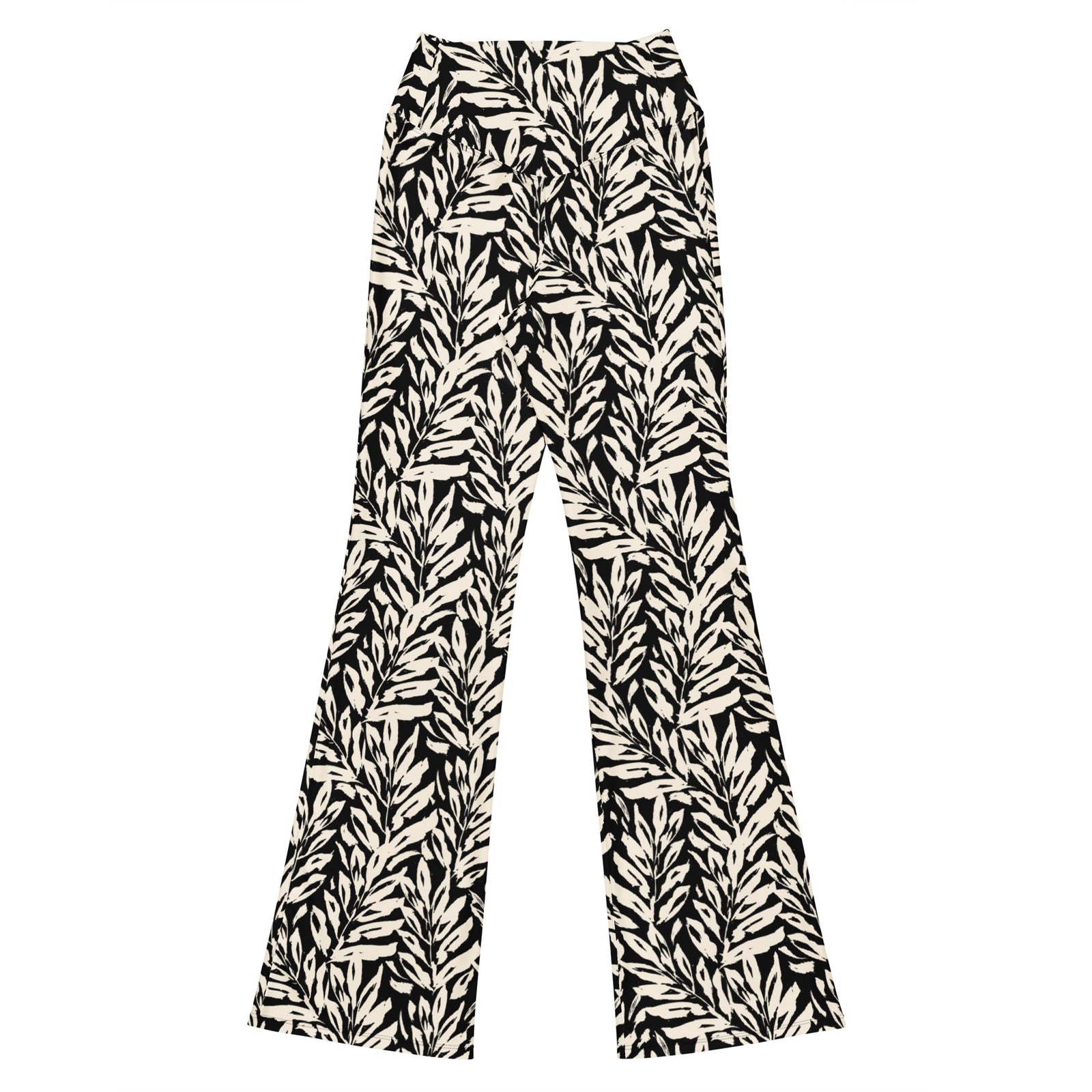 Khaki Leaf Kickers High-Waisted Butt-Lifting Flared Leggings