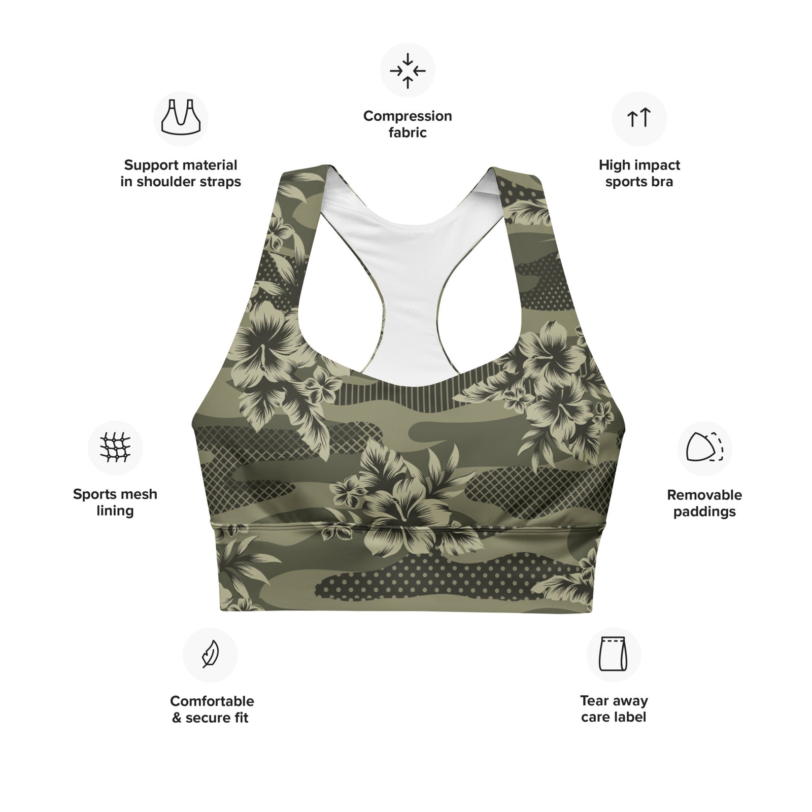 Hawaiian Camo Longline sports bra