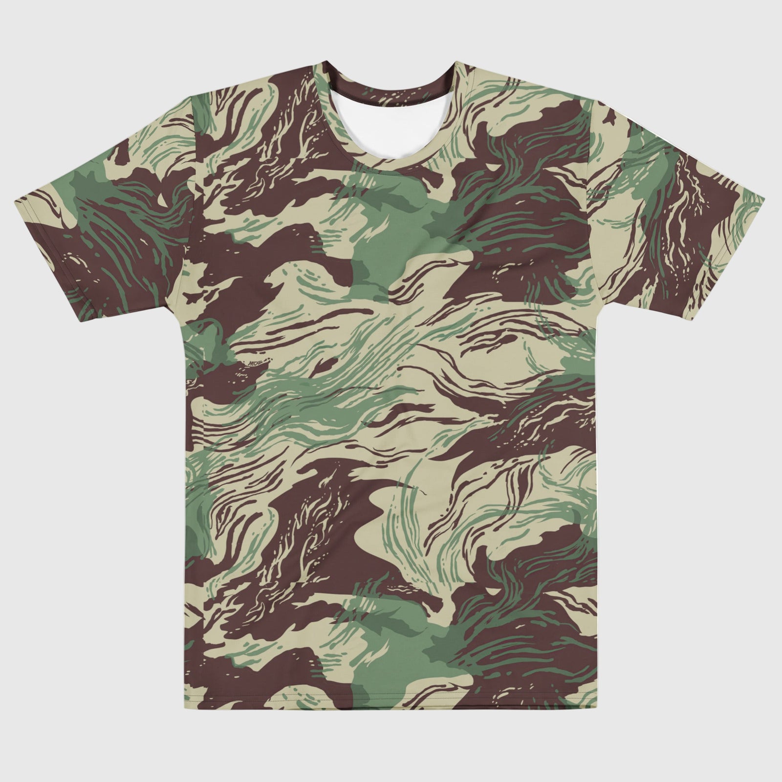 Rhodesian Brushstroke Camouflage-patterned t-shirt on a white background