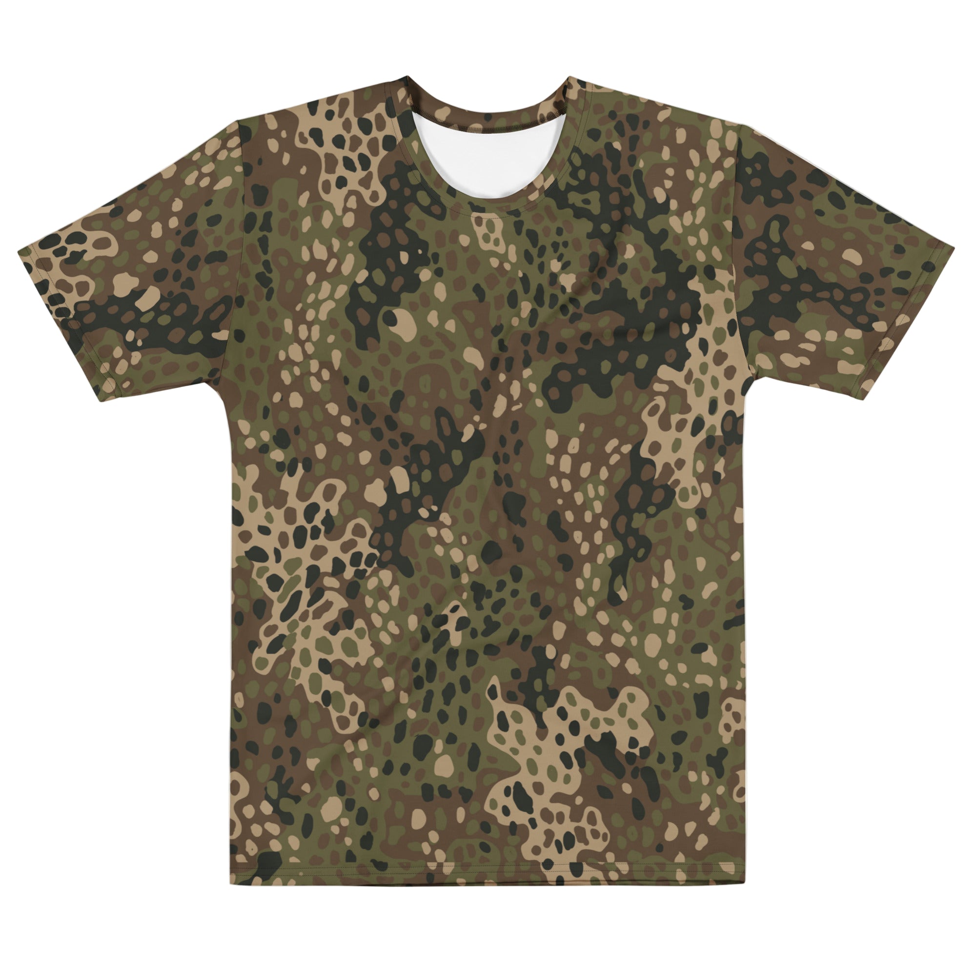 Erbsenmuster Camouflage-patterned t-shirt on a white background by Liberty Maniacs