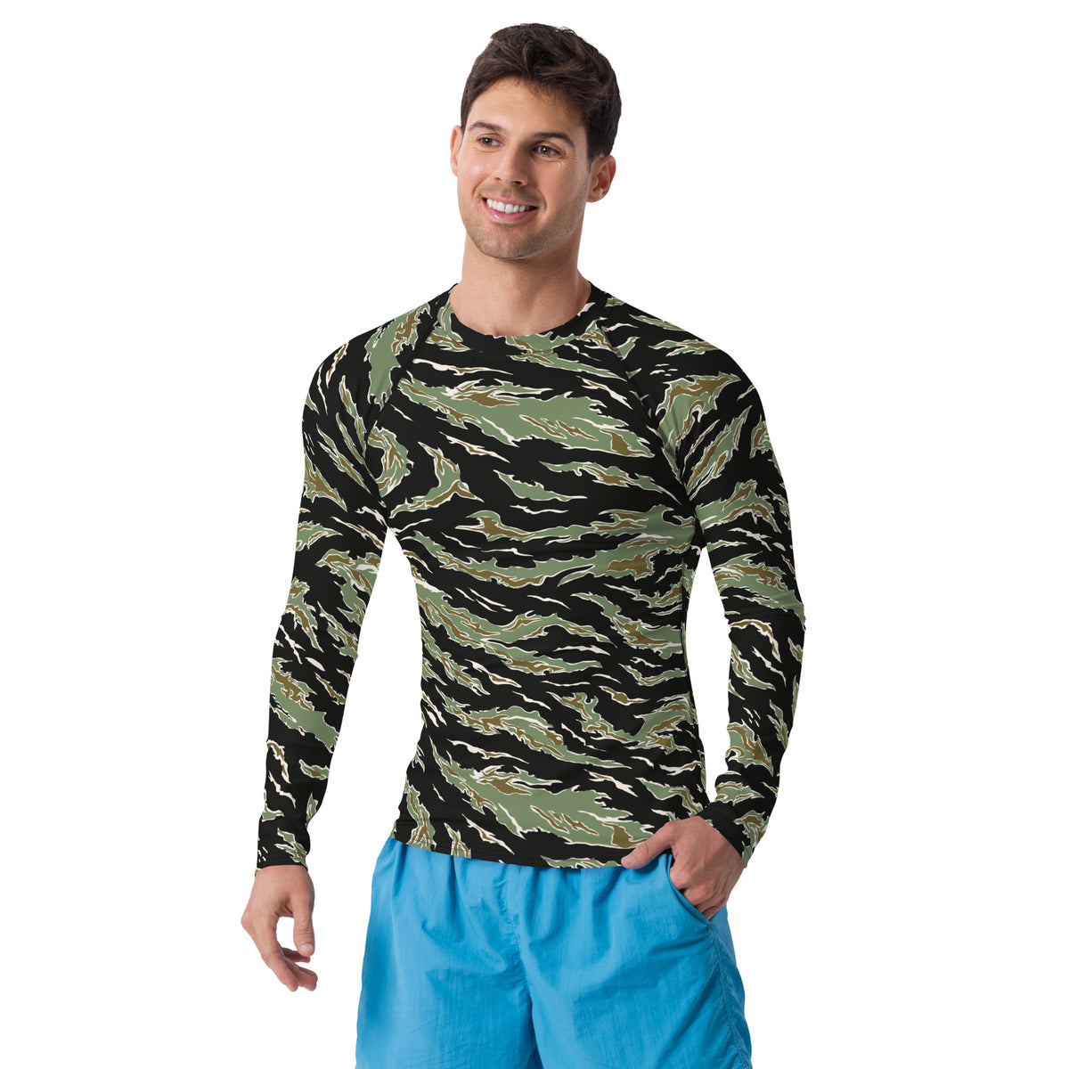 Tiger Stripe Deep Jungle Camouflage Men&#39;s Rash Guard