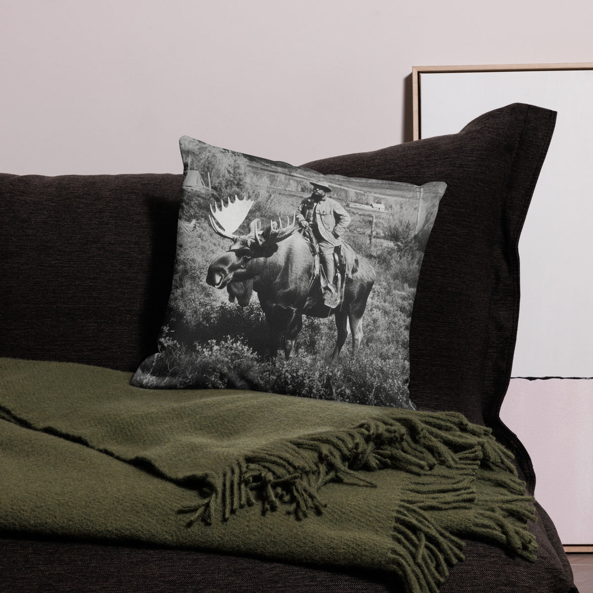 Teddy Roosevelt on a Bull Moose Throw Pillow
