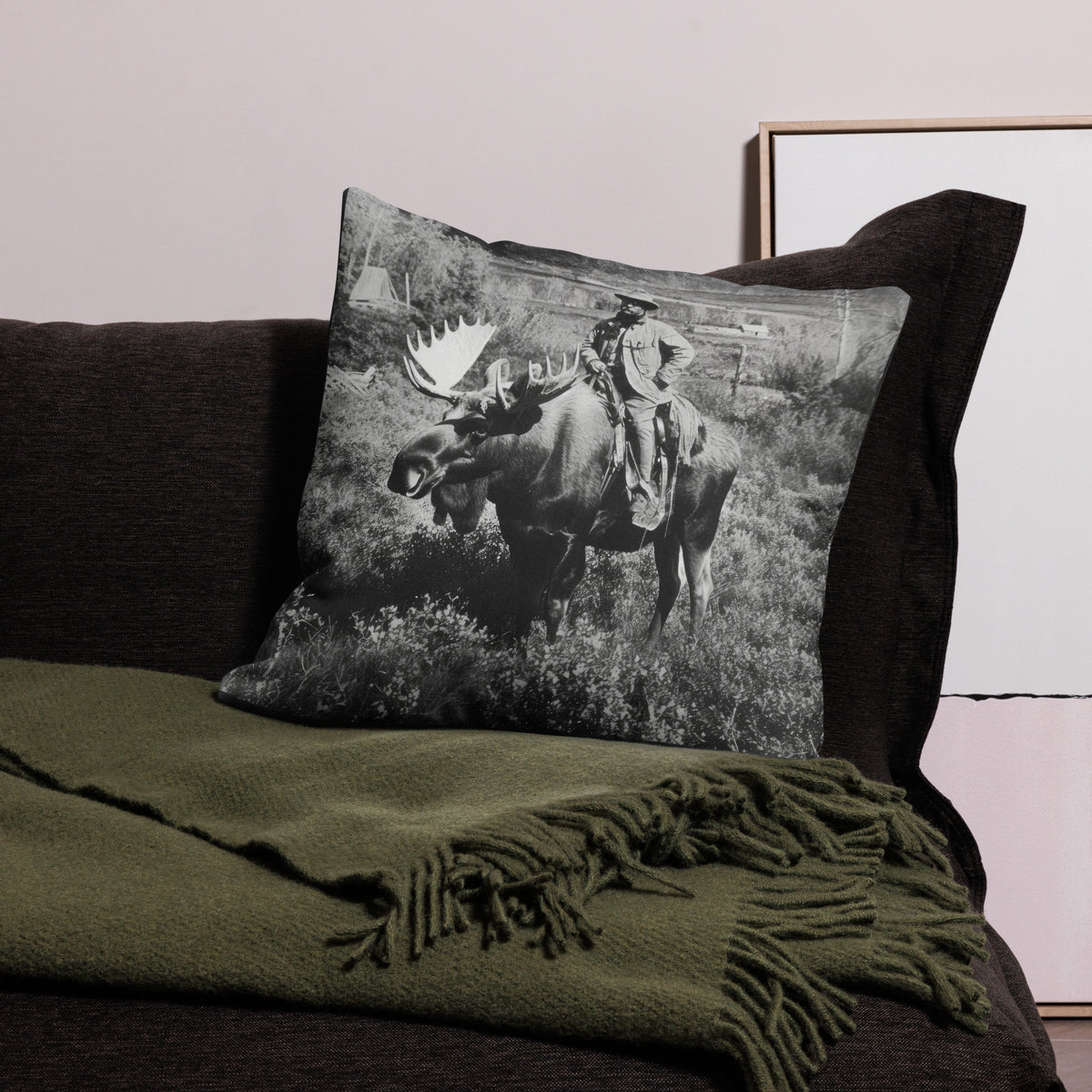 Teddy Roosevelt on a Bull Moose Throw Pillow