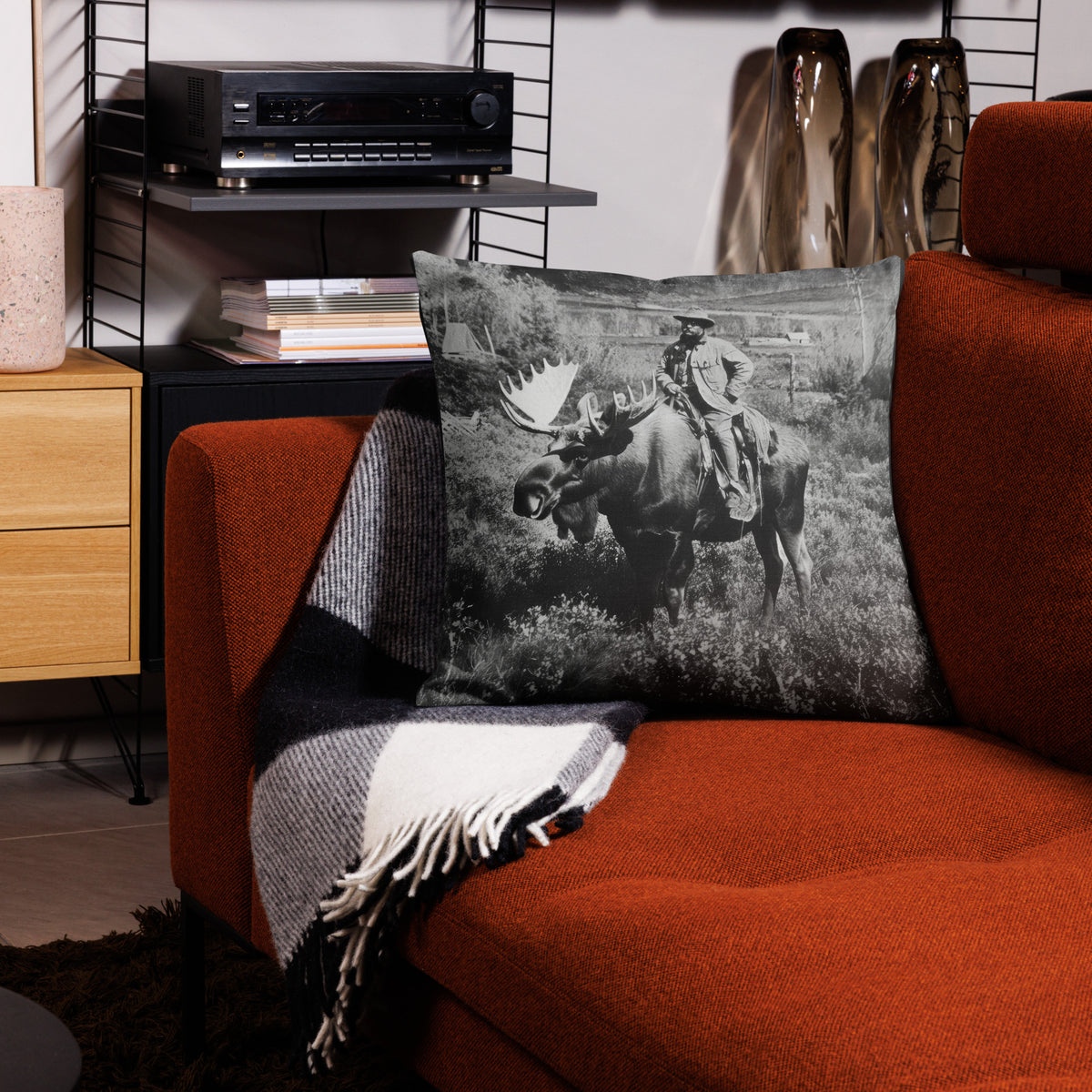Teddy Roosevelt on a Bull Moose Throw Pillow