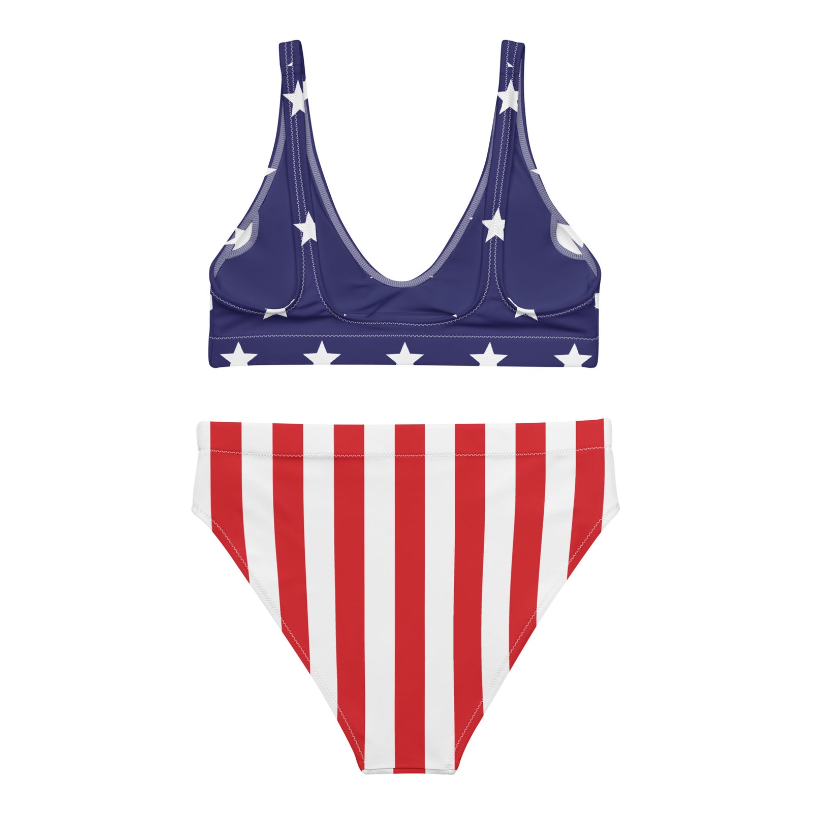Bikini set with American flag design on a white background