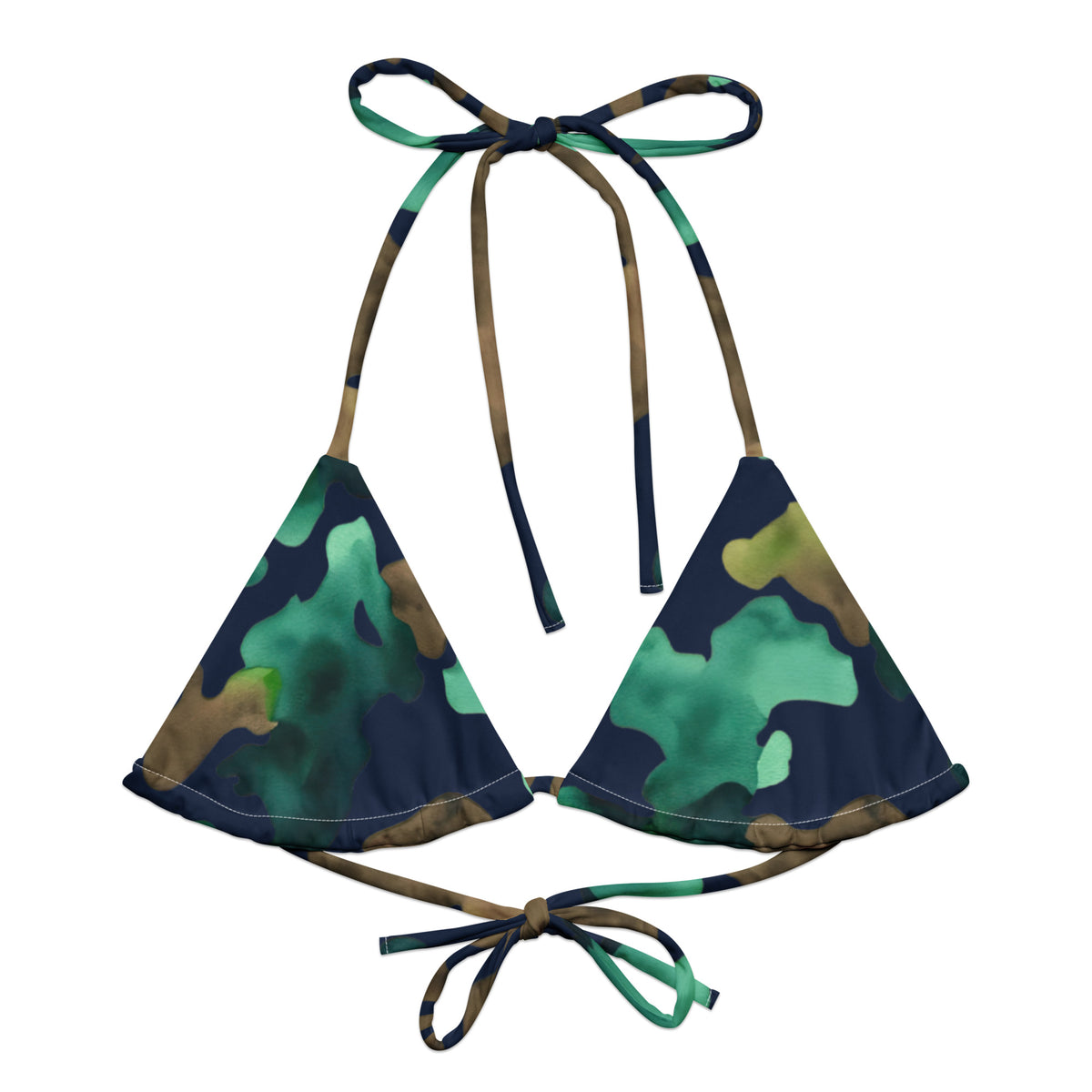 Watercolor Marine Camo String Bikini Top