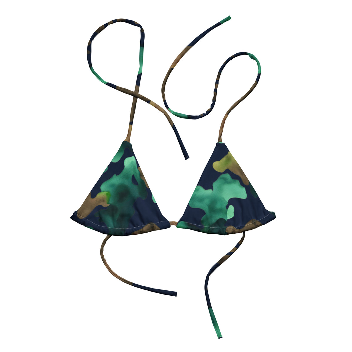 Watercolor Marine Camo String Bikini Top