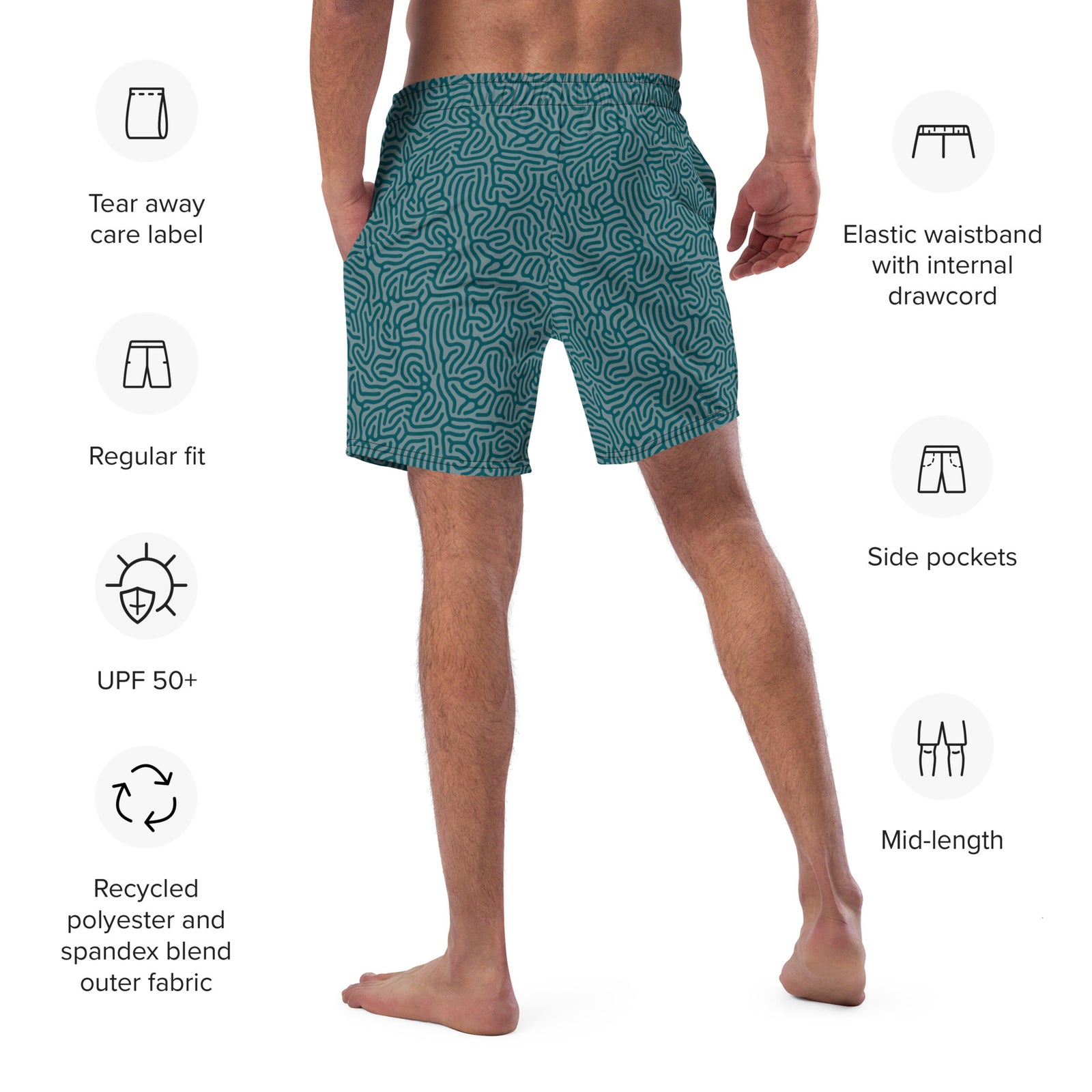 Maze Coral Sherpa Blue Men's Swim Trunks