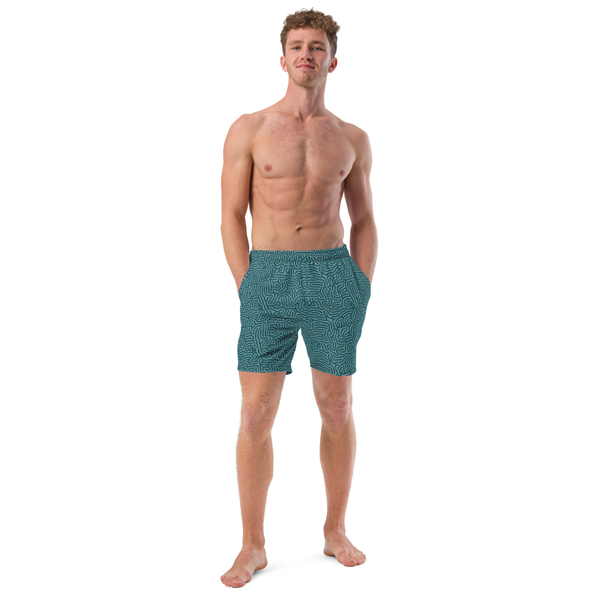 Maze Coral Sherpa Blue Men&#39;s Swim Trunks