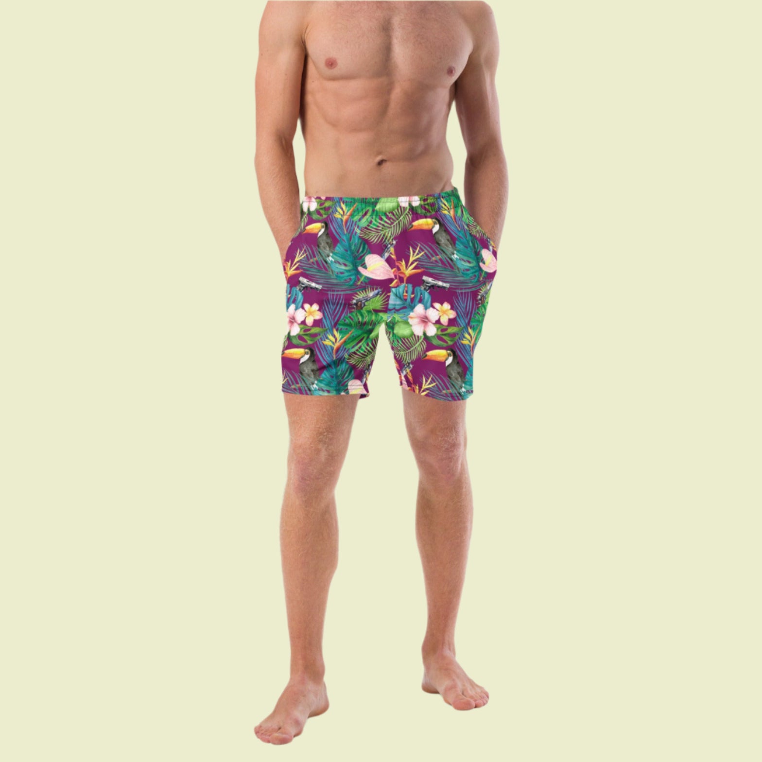 Hibiscus Bang Bang Sunset Hawaiian Men's Swim Trunks