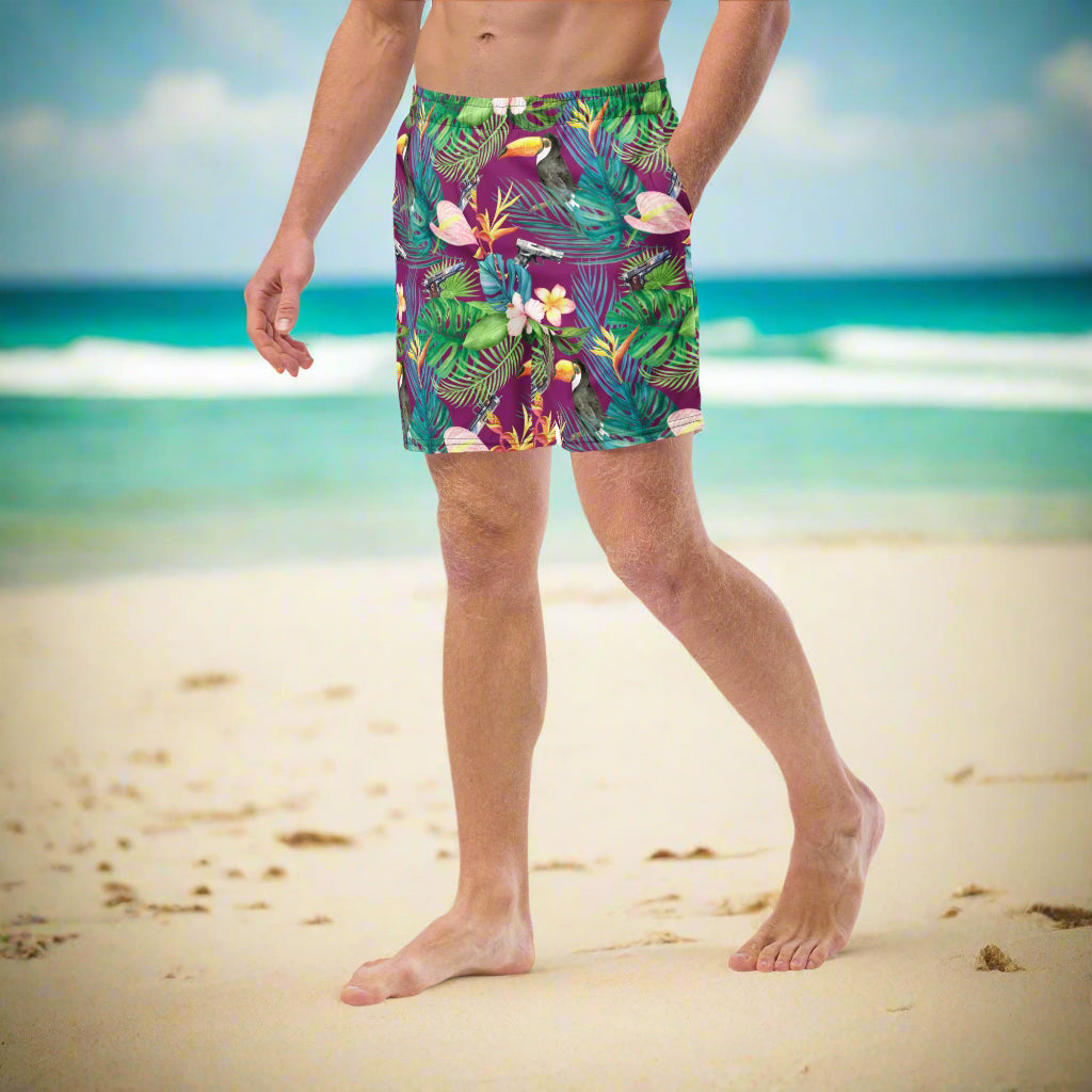 Hibiscus Bang Bang Sunset Hawaiian Men&#39;s Swim Trunks